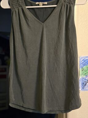 Green Envelope Slate-Teal Smocked Shoulder V-Neck Tank